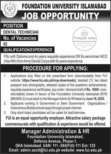 Foundation University Islamabad Jobs 2025 Advertisement