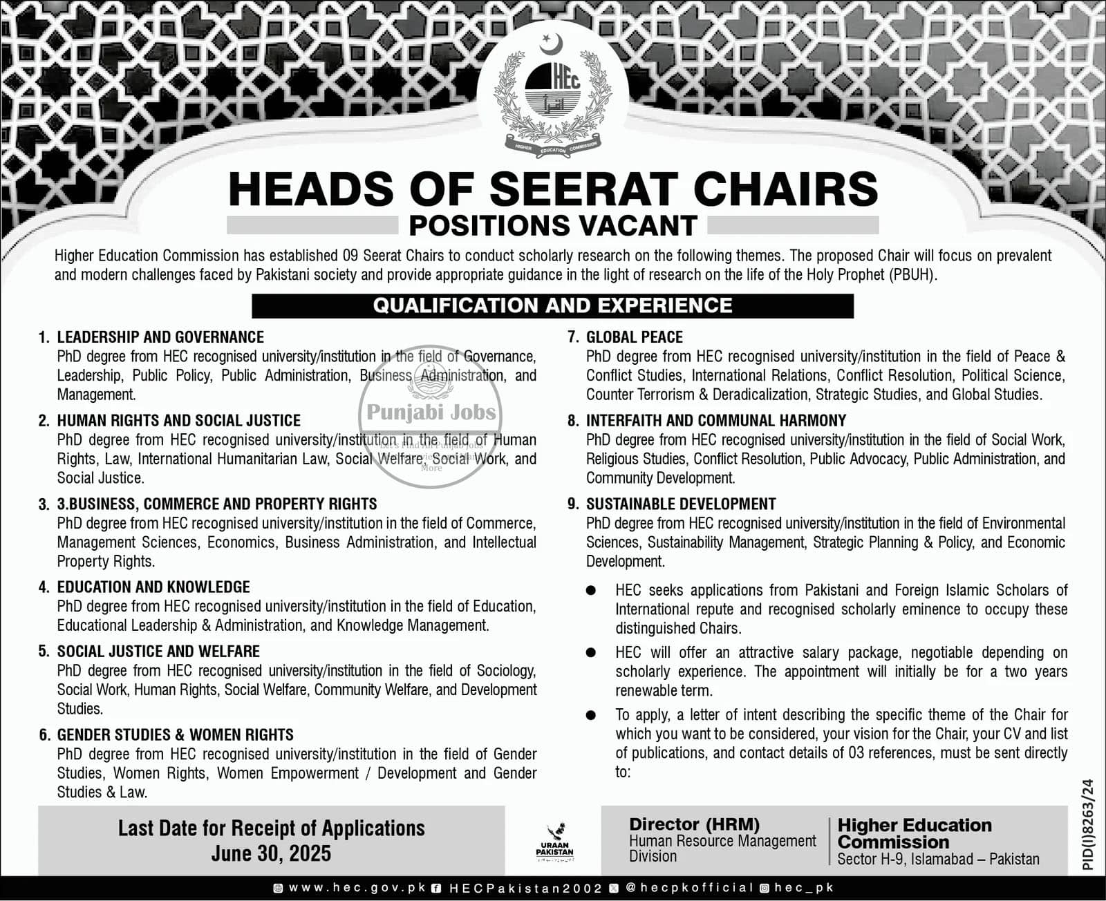 Higher Education Commission HEC Islamabad Jobs 2025 Advertisement