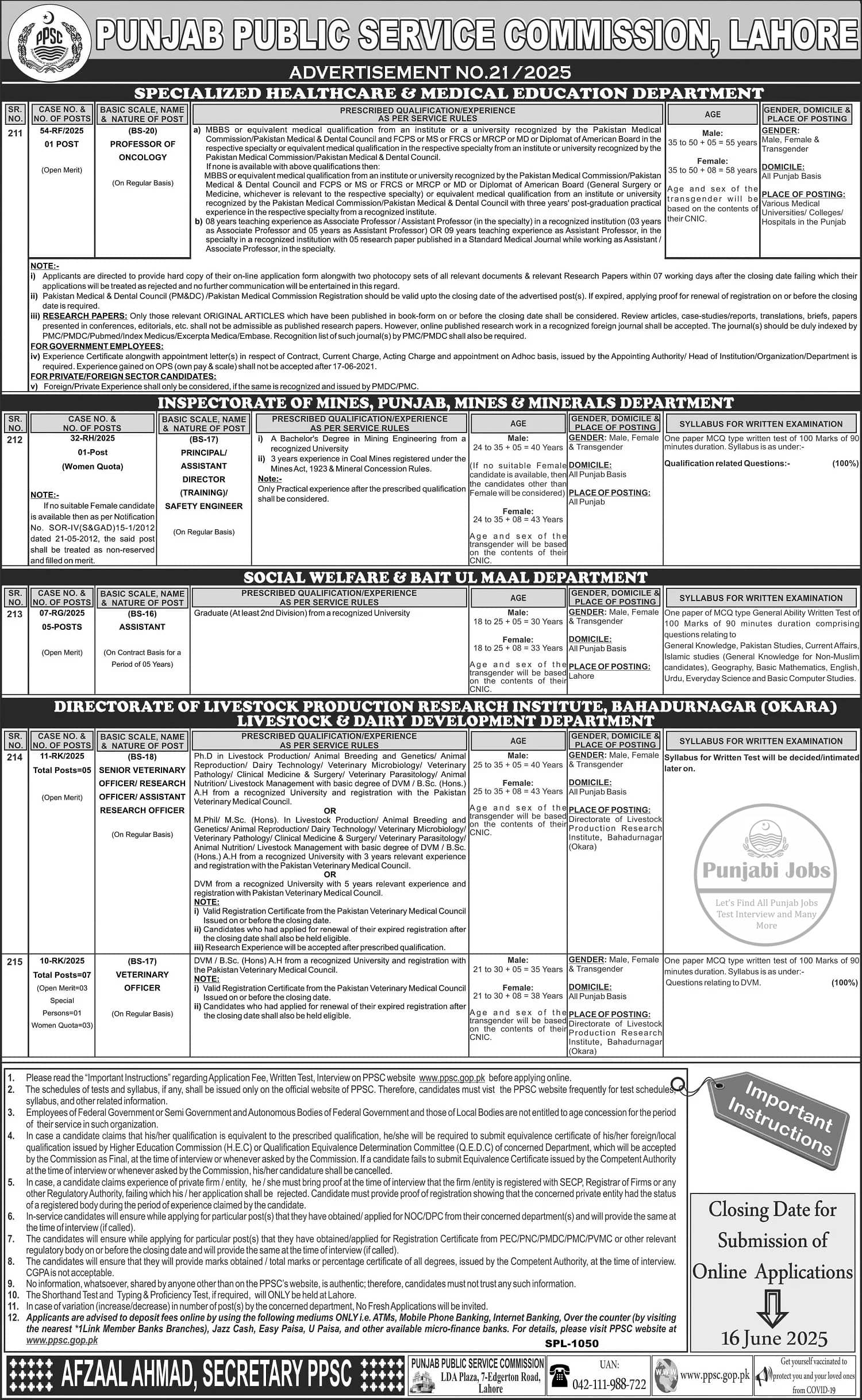 Jobs in Punjab Public Service Commission 2025 Advertisement