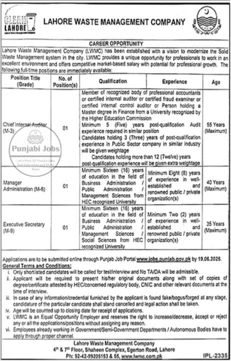 Lahore Waste Management Company LWMC Jobs 2025 Advertisement